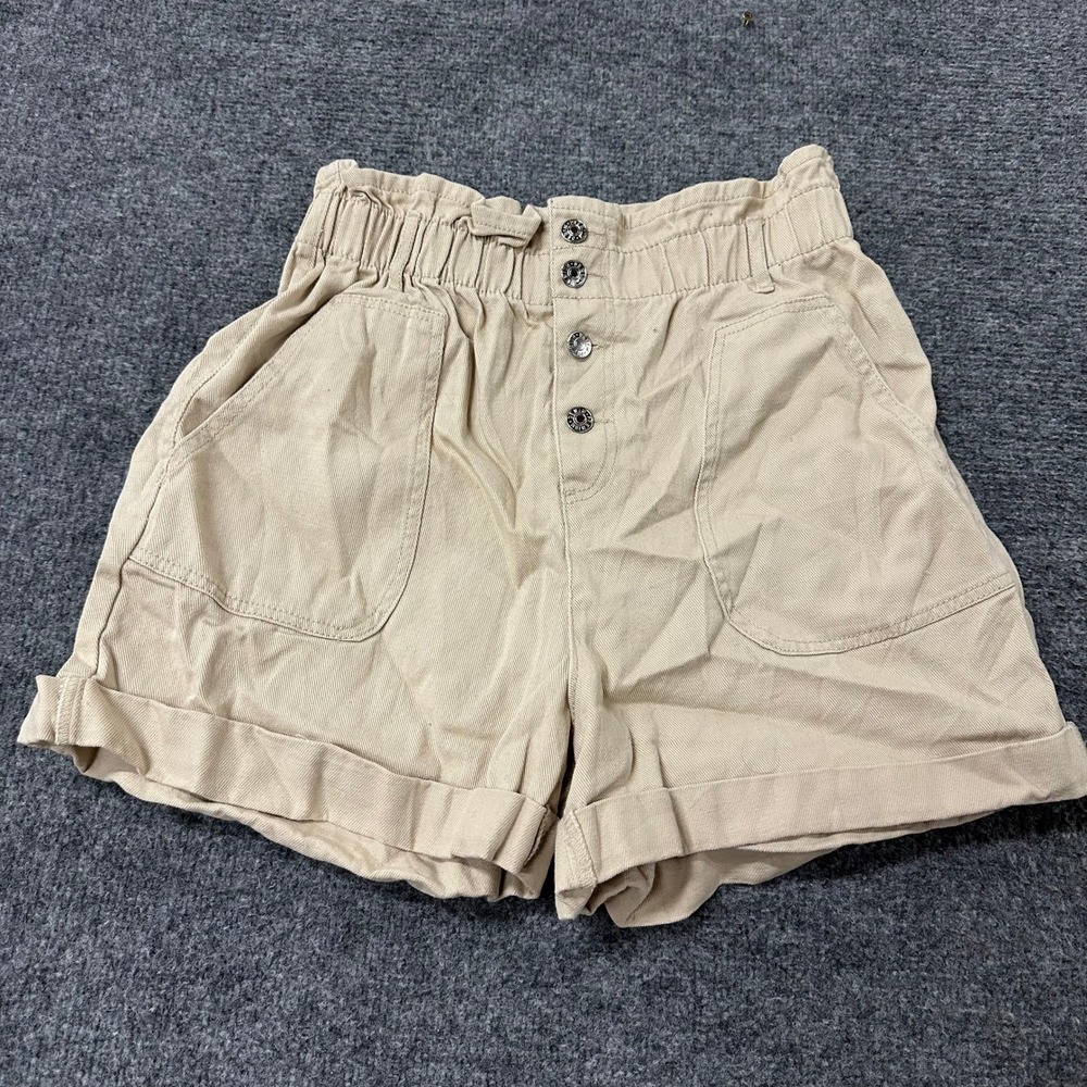 Love Tree Denim Shorts Womens Size L Beige Cotton Paperbag Waist Button Fly